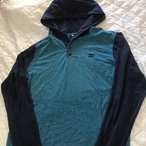 DC Men's Blue and Black Hooded Shirt